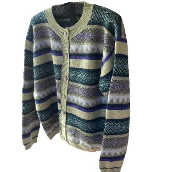 Cambridge Spirit Fair Isle Cardigan Size L 92% Wool 8% Acrylic Metallic Buttons - Picture 3 of 8